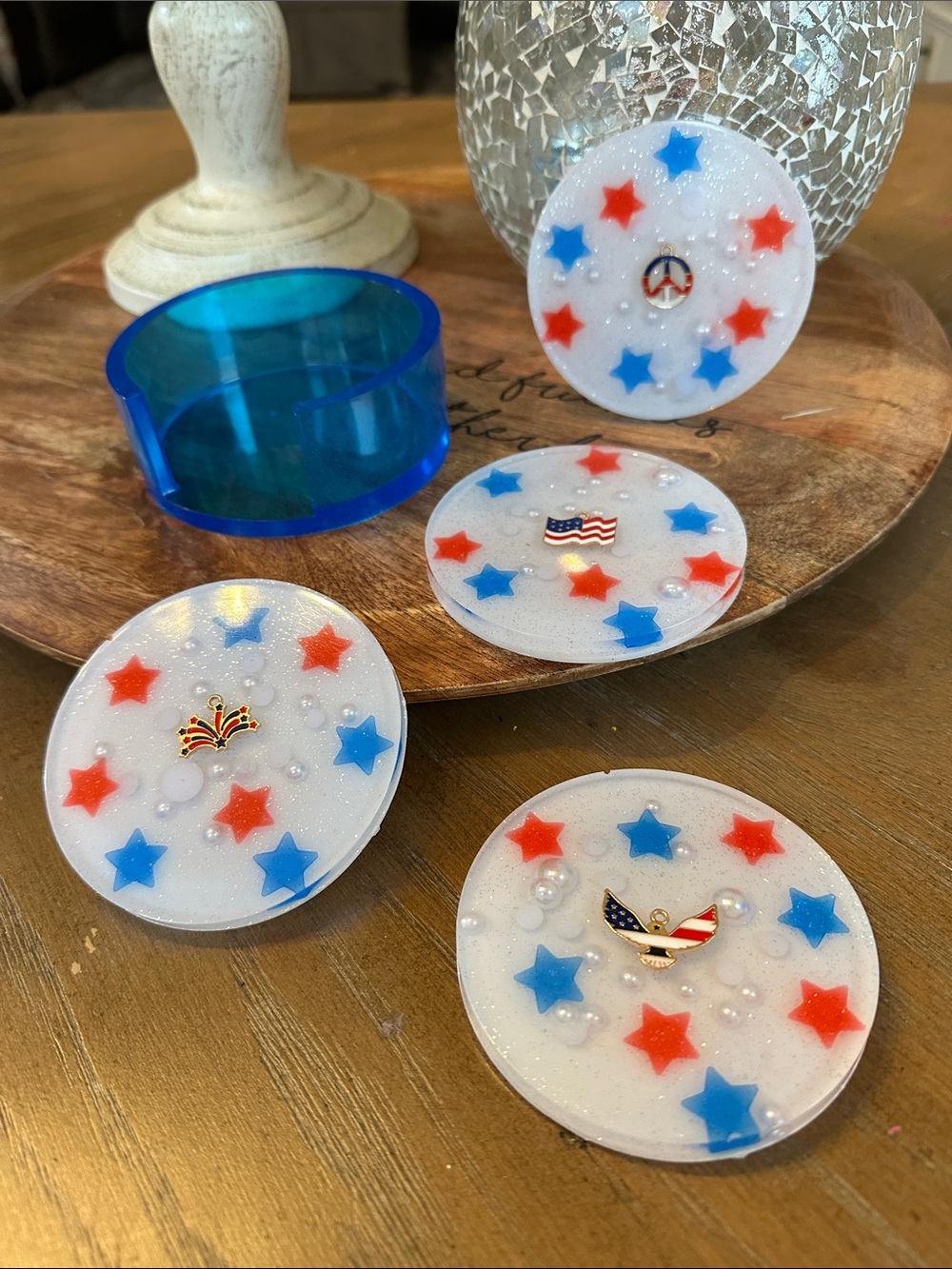 Unbranded Red & Blue Star Resin Coaster Set